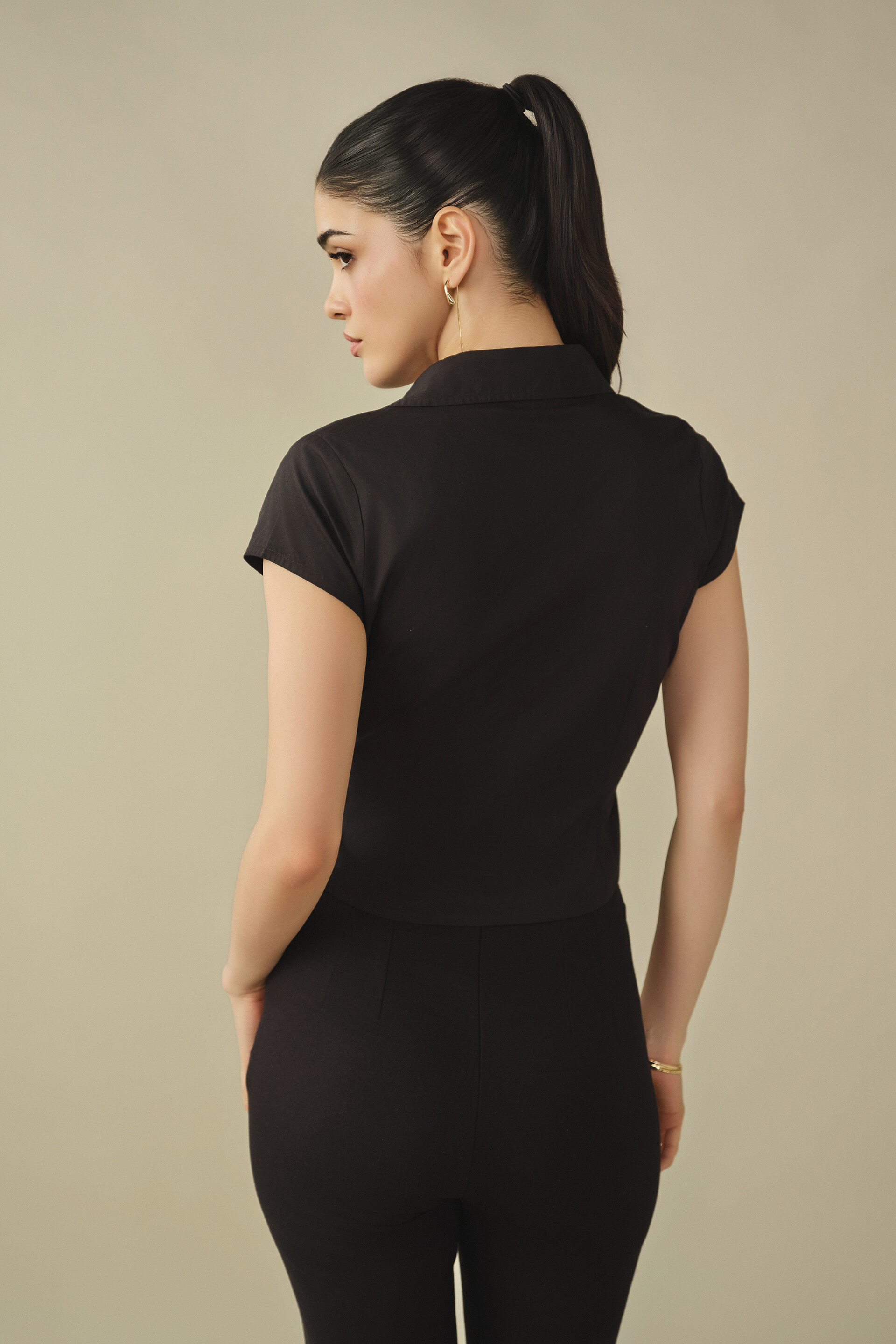 Wrap Cotton Top in Black, Black, image 5